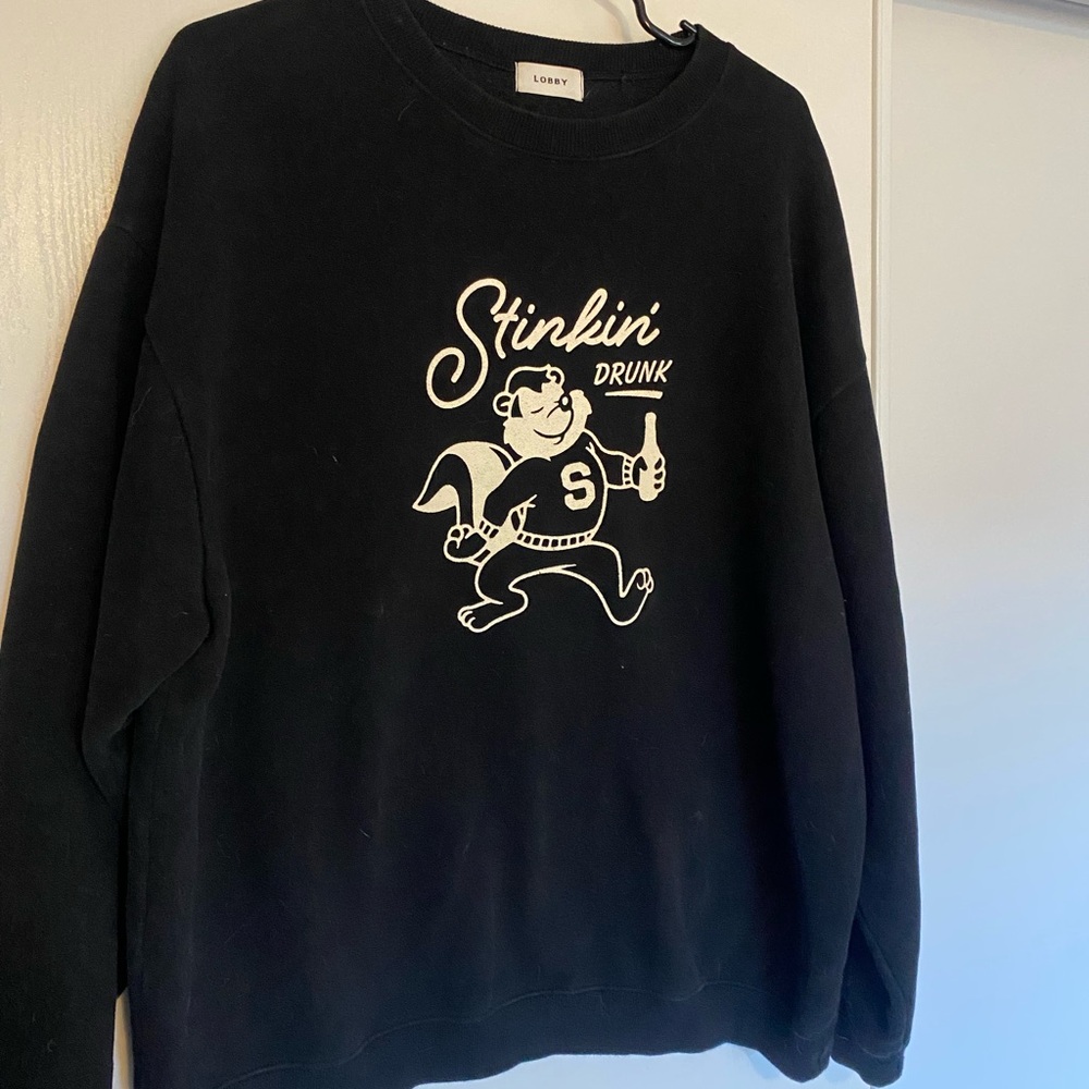 Black Graphic Crewneck Sweater